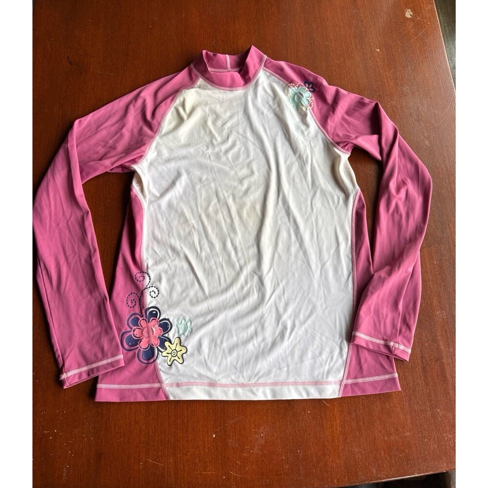 REI girls long sleeve pink floral beach surf rash guard